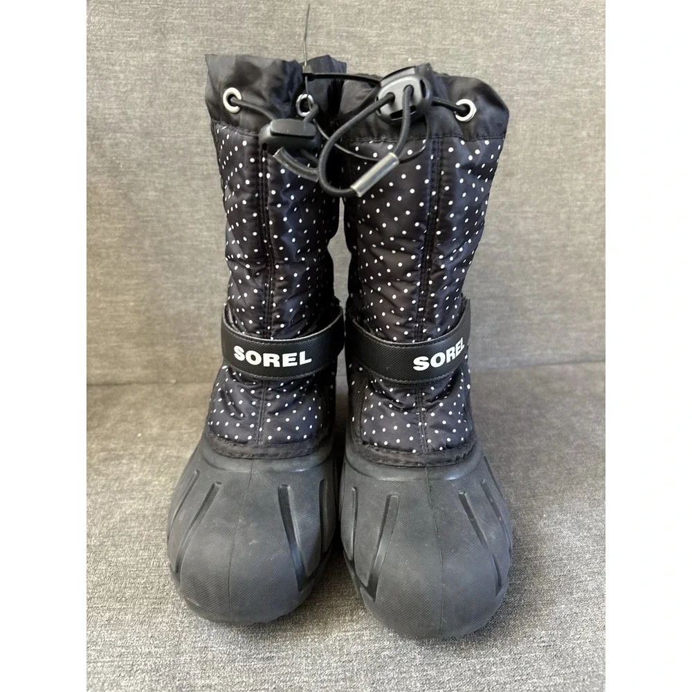 Sorel Flurry Print Adjustable Polka Dots Boots Black NY3503-010 Big Girl's 4 EUC